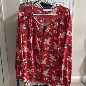 LOFT Red Long Sleeve Relaxed Blouse